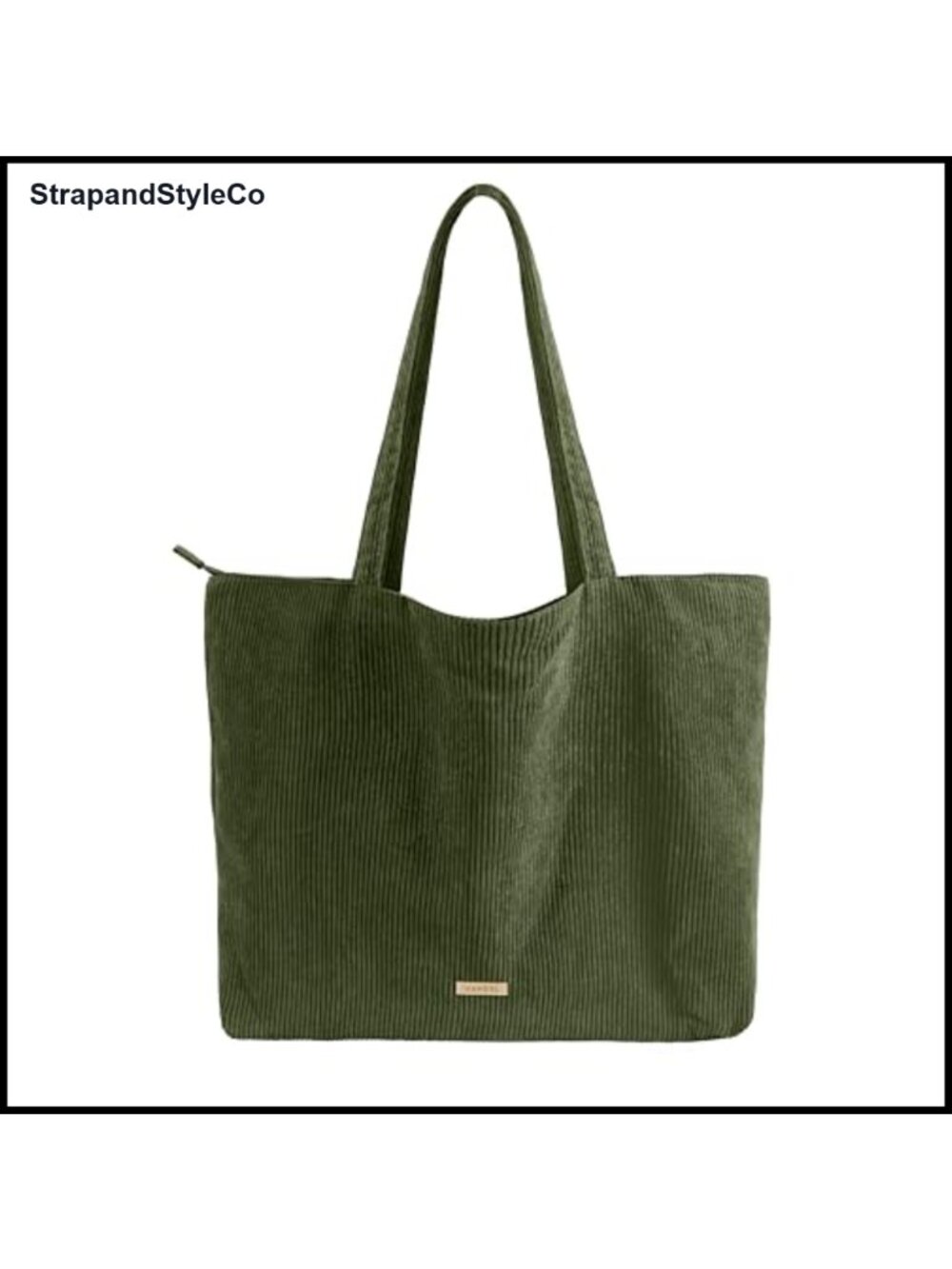 Corduroy Tote Bag with Zipper and Inner Pockets